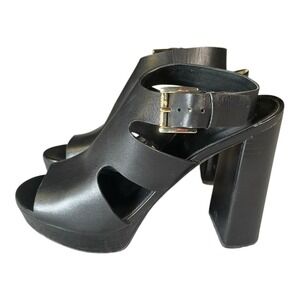Michael Kors Black Leather Platform Sandal Pumps